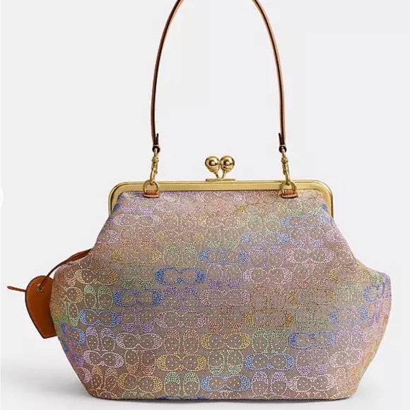 Large Coach Kisslock Bag In Crystal Signature Jacquard rainbow 🌈 - Picture 8 of 10